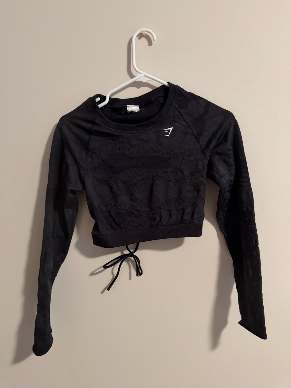 Gymshark Black Cropped Long-Sleeve Drawstring Workout Top